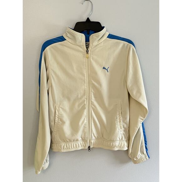 Y2K Puma Tracksuit 2 Piece Jacket Sweatpants Women’s Sz Medium Cream & Blue - Picture 3 of 16